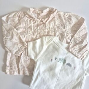 6-9m Baby Bundle, Floral Baby Blouse and Elephant Onesie Bundle